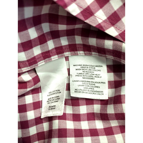 Jones New York Signature Shirt Berry Pink Cotton Non-Iron Gingham Plaid L - Picture 6 of 6
